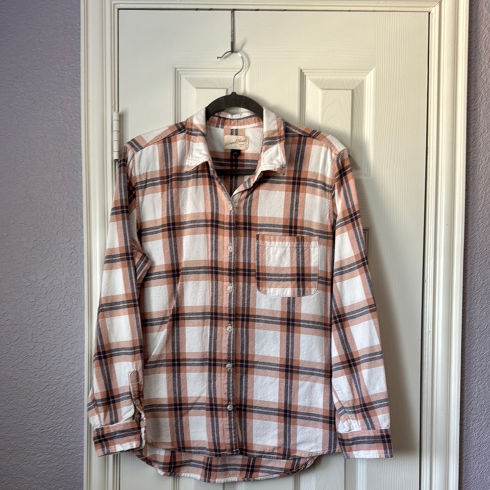 Universal Thread Plaid Button-Up Shirt - Orange, Navy and White